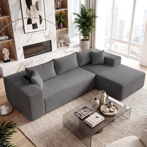 Modular Sectional Sofa Corduroy Upholstered L-shaped Sofa Couch with Deep Seats-Gray view 2