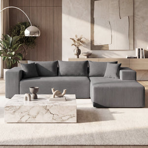 Modular Sectional Sofa Corduroy Upholstered L-shaped Sofa Couch with Deep Seats-Gray view 3