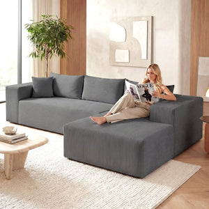Modular Sectional Sofa Corduroy Upholstered L-shaped Sofa Couch with Deep Seats-Gray view 5