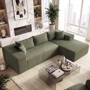 Modular Sectional Sofa Corduroy Upholstered L-shaped Sofa Couch with Deep Seats-Green view 2