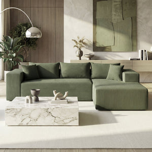 Modular Sectional Sofa Corduroy Upholstered L-shaped Sofa Couch with Deep Seats-Green view 3