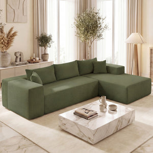 Modular Sectional Sofa Corduroy Upholstered L-shaped Sofa Couch with Deep Seats-Green view 6