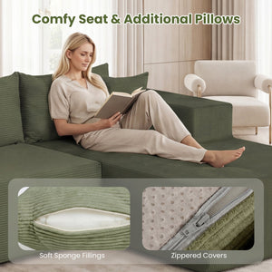Modular Sectional Sofa Corduroy Upholstered L-shaped Sofa Couch with Deep Seats-Green view 8