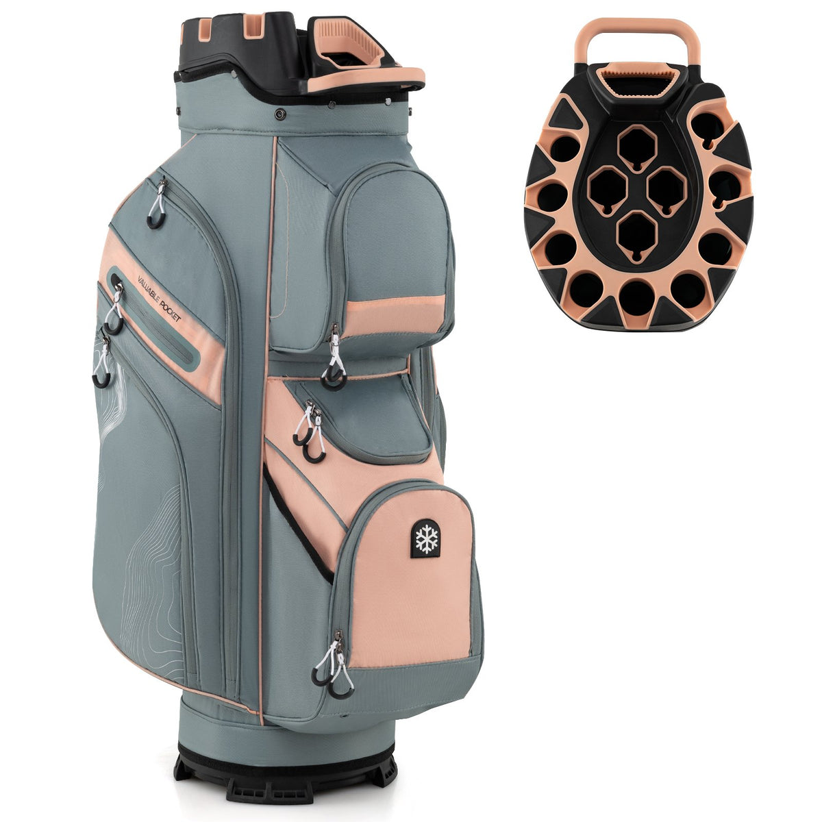 Molded Lock Top Golf Cart Bag with 14-Way Full Length Dividers and 11 Pockets-Orange