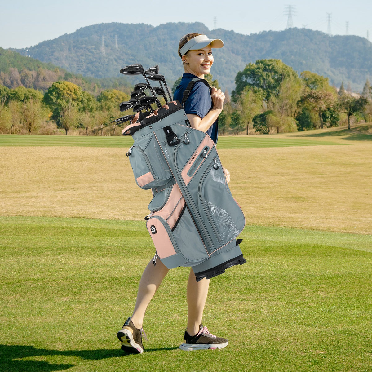 Molded Lock Top Golf Cart Bag with 14-Way Full Length Dividers and 11 Pockets-Orange view 2