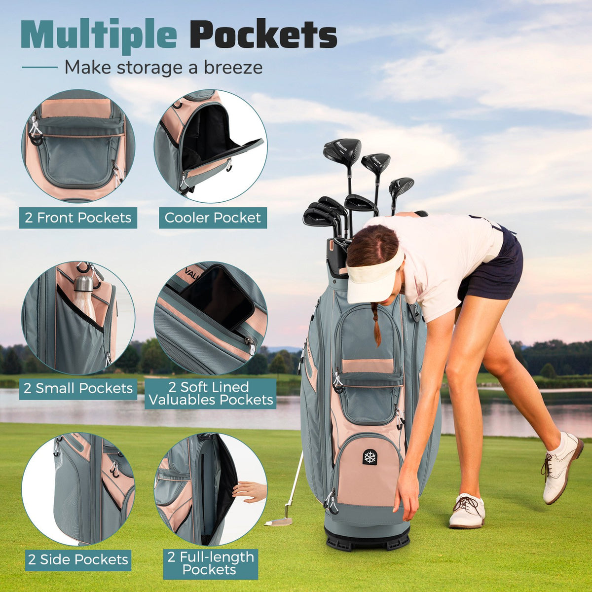 Molded Lock Top Golf Cart Bag with 14-Way Full Length Dividers and 11 Pockets-Orange view 6