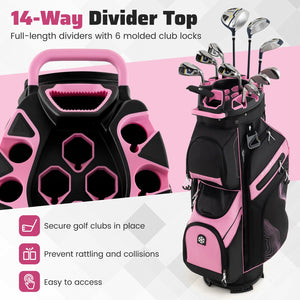 Molded Lock Top Golf Cart Bag with 14-Way Full Length Dividers and 11 Pockets-Pink view 5