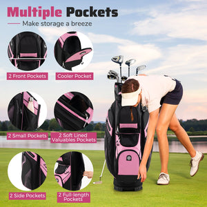 Molded Lock Top Golf Cart Bag with 14-Way Full Length Dividers and 11 Pockets-Pink view 6