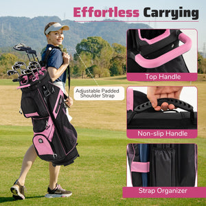 Molded Lock Top Golf Cart Bag with 14-Way Full Length Dividers and 11 Pockets-Pink view 8