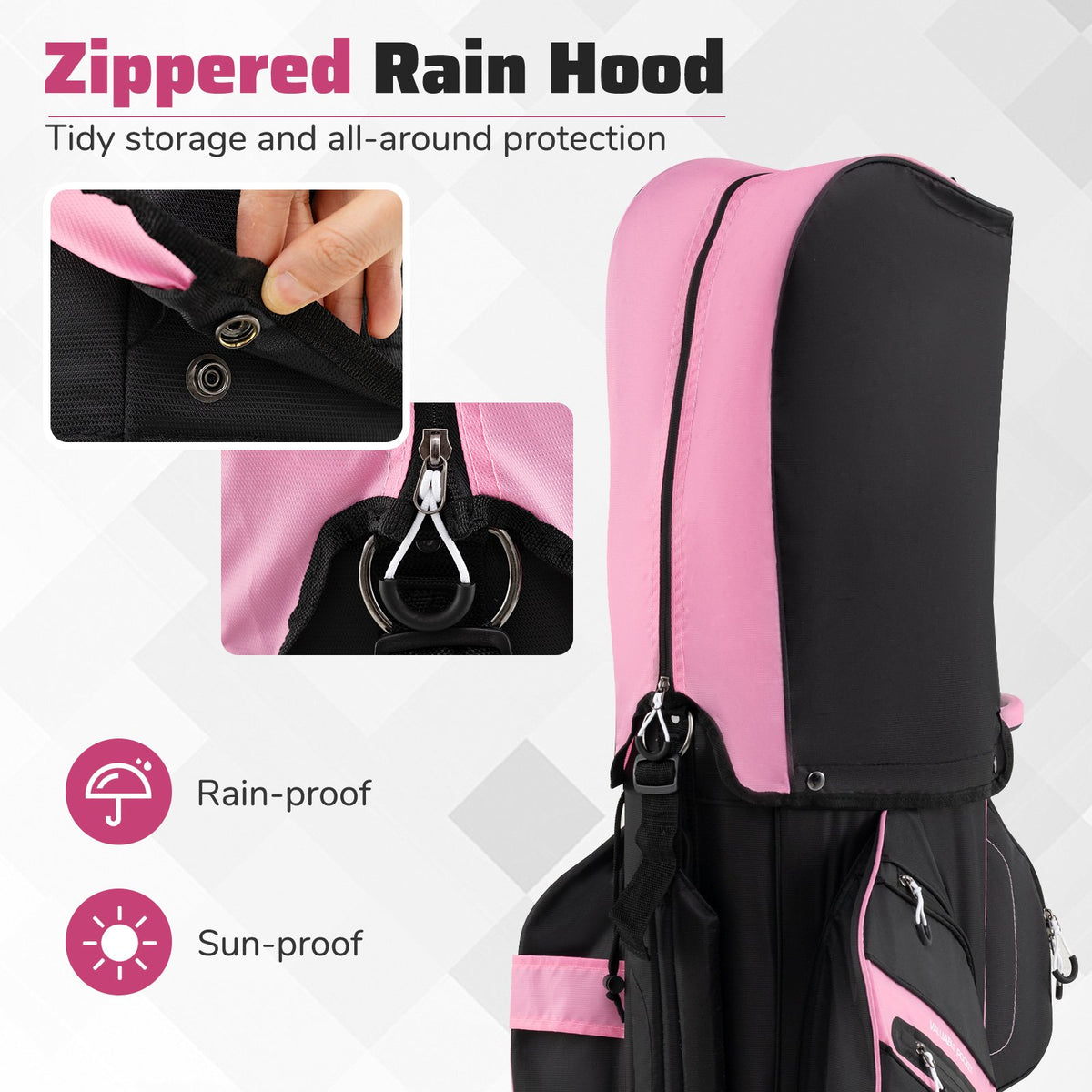 Molded Lock Top Golf Cart Bag with 14-Way Full Length Dividers and 11 Pockets-Pink view 9