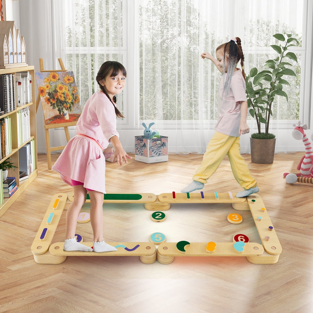 Montessori Balance Beam Set Wooden Balance Boards with Stepping Stones view 2