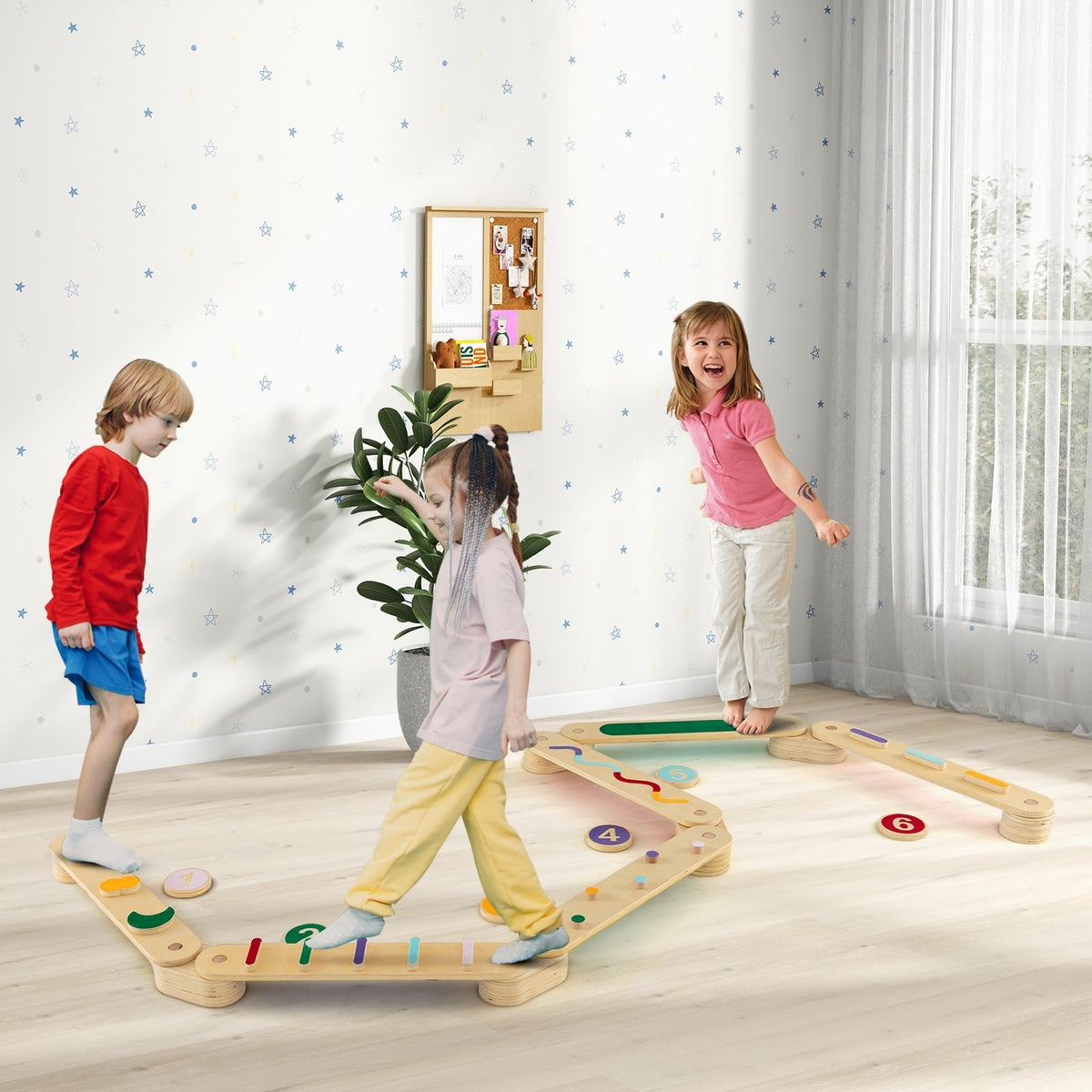 Montessori Balance Beam Set Wooden Balance Boards with Stepping Stones view 3