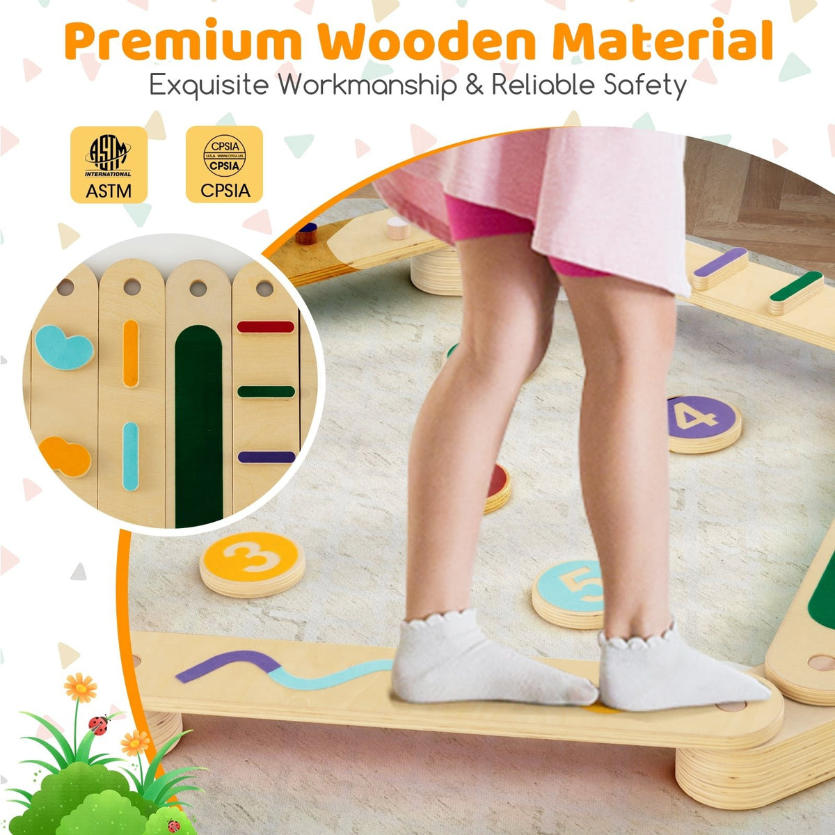 Montessori Balance Beam Set Wooden Balance Boards with Stepping Stones view 9