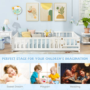 Montessori Bed Frame with Full-length Guardrails Safety Door and Latch-White view 9