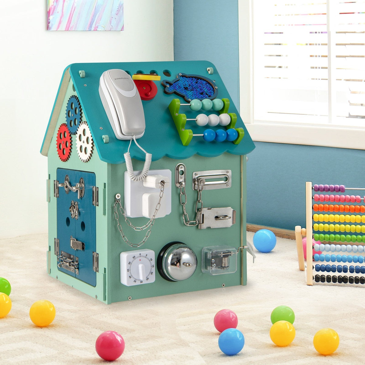Montessori Play House with Sensory Games and Interior Storage Space-Blue view 3