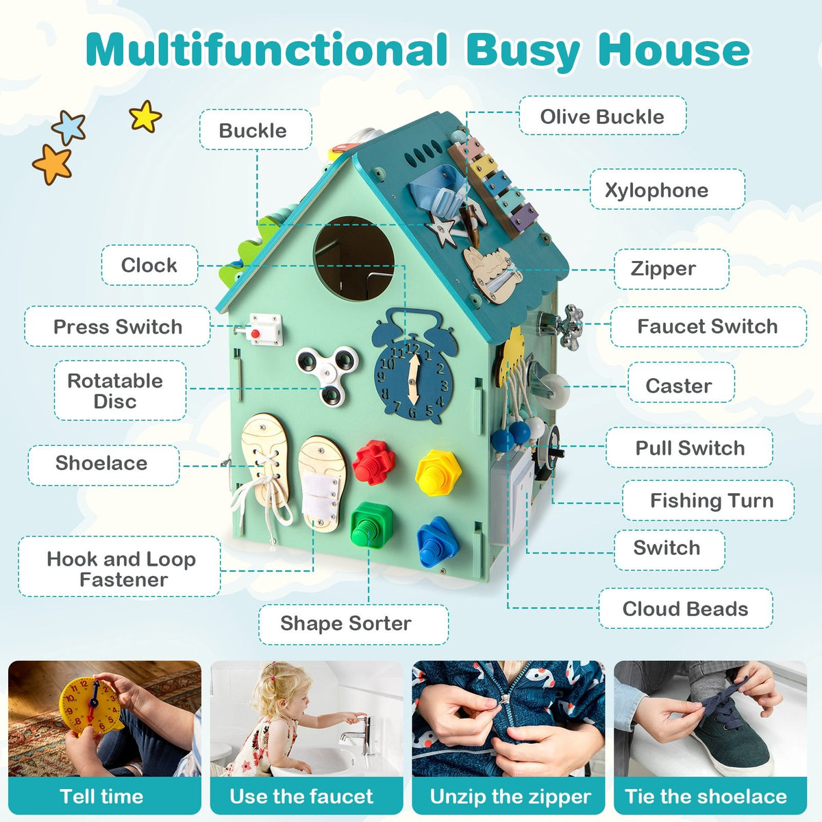 Montessori Play House with Sensory Games and Interior Storage Space-Blue view 7