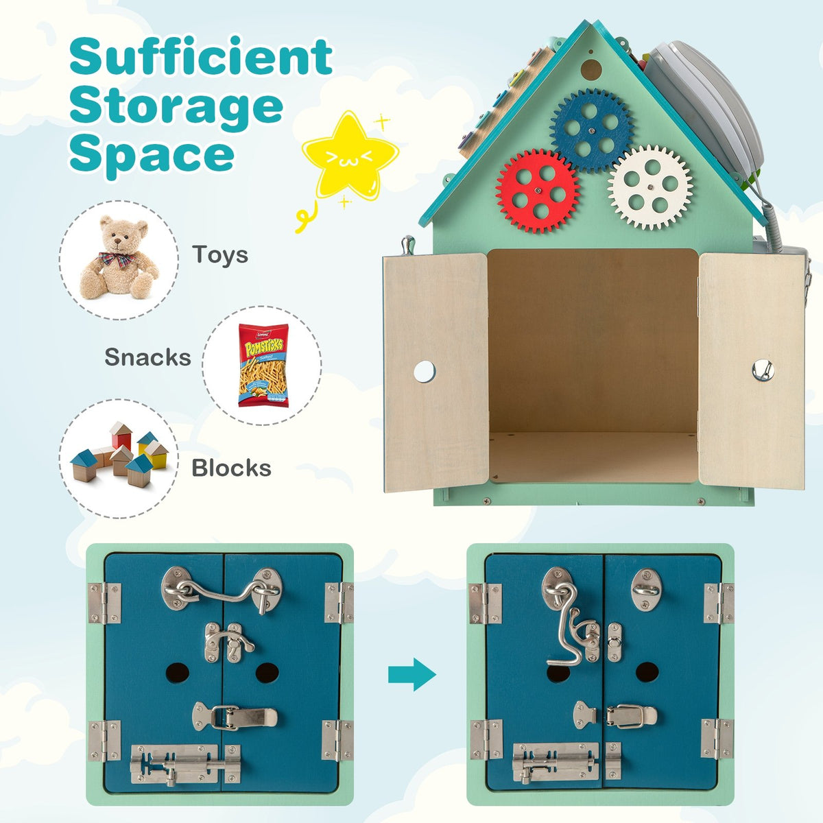 Montessori Play House with Sensory Games and Interior Storage Space-Blue view 8