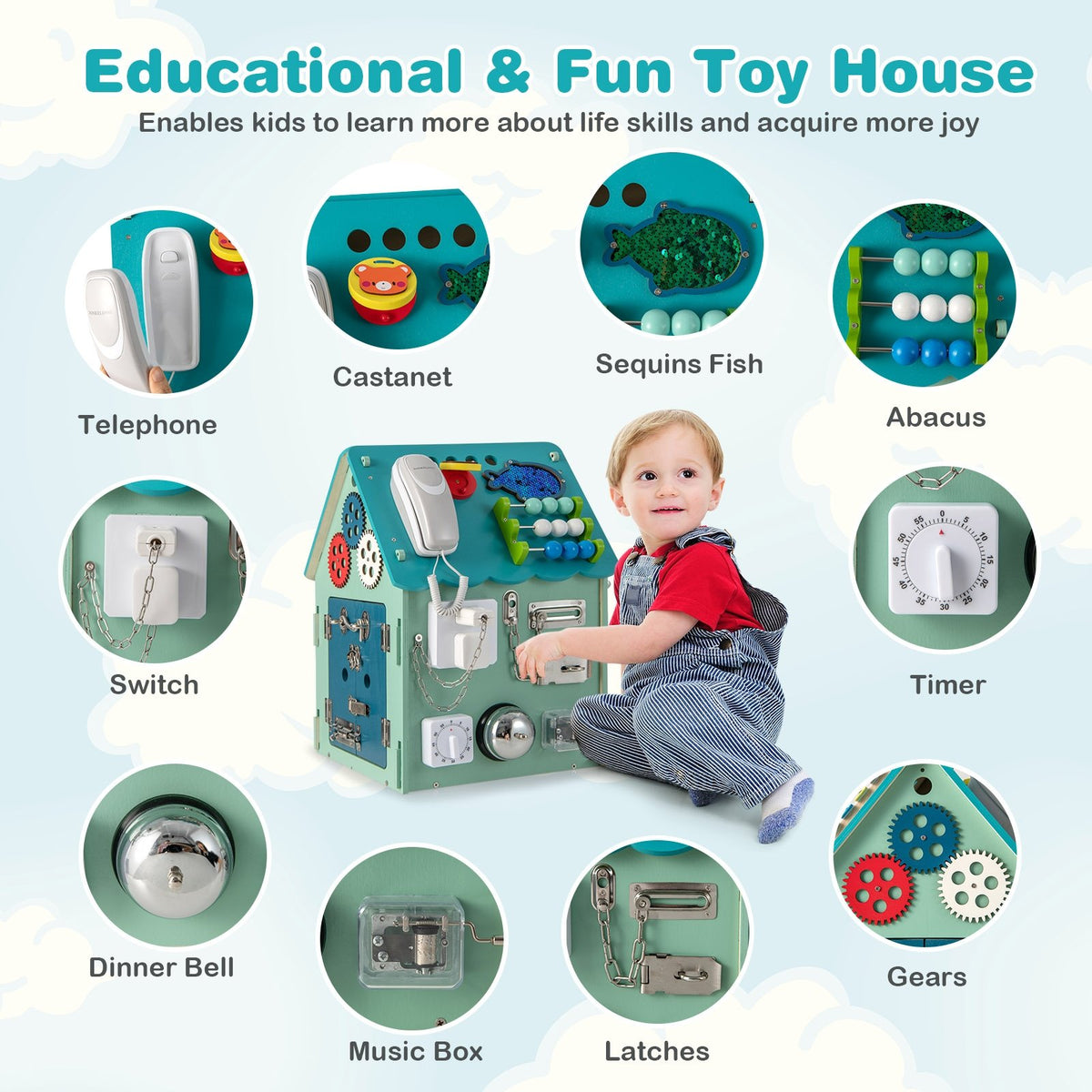 Montessori Play House with Sensory Games and Interior Storage Space-Blue view 9