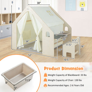 Montessori Style Indoor Playhouse with Storage Bin and Floor Mat for Toddlers Aged 2-6 Years Old-Beige view 5