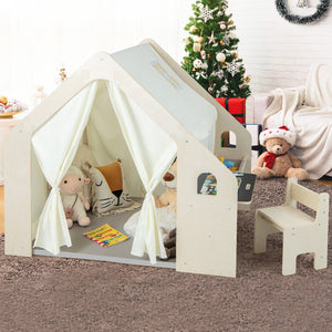 Montessori Style Indoor Playhouse with Storage Bin and Floor Mat for Toddlers Aged 2-6 Years Old-Beige view 6