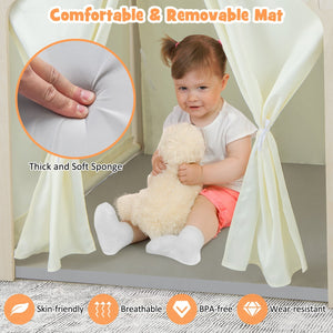 Montessori Style Indoor Playhouse with Storage Bin and Floor Mat for Toddlers Aged 2-6 Years Old-Beige view 9