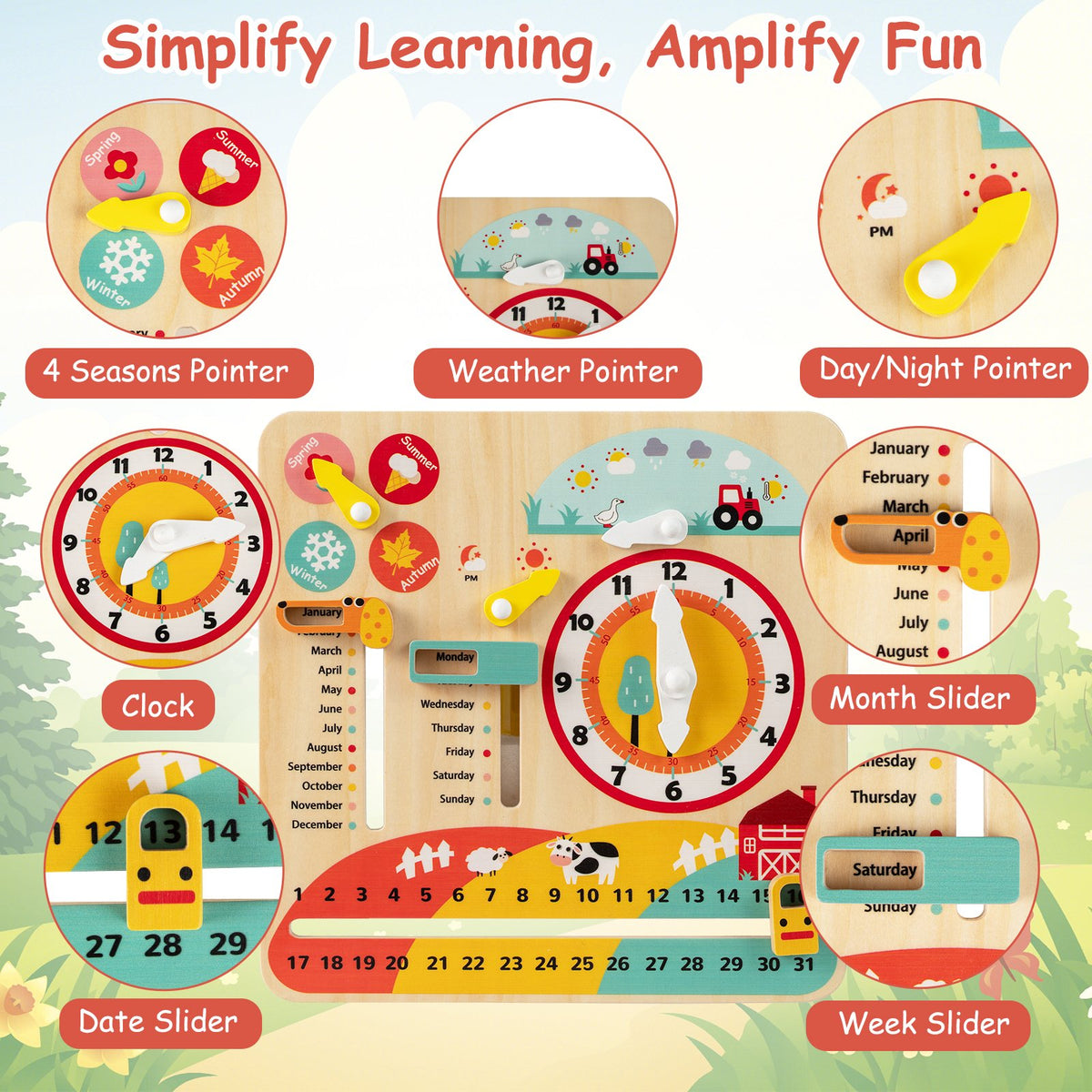 Montessori Wooden Toy for Toddlers Educational Learning Clock Toy About Season view 7