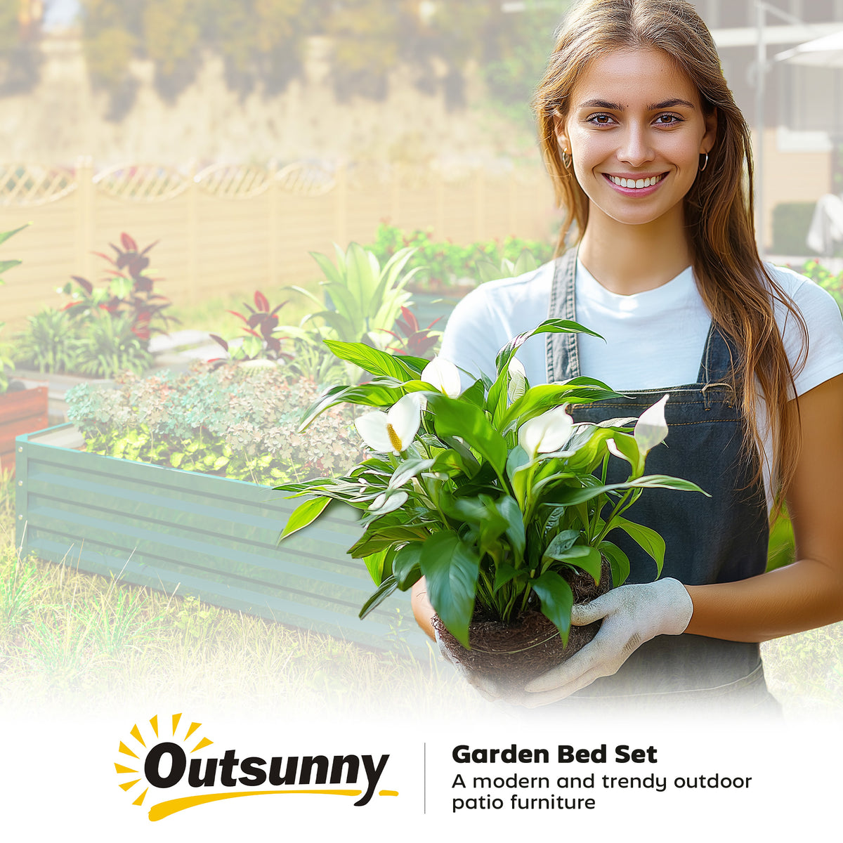 4' x 4' x 1' Raised Garden Bed Galvanized Steel Planter Box for Vegetables, Flowers, Herbs, Green