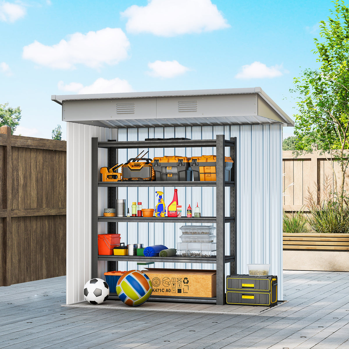 6' x 4' Outdoor Storage Shed, Metal Garden Tool Storage House Organizer with Lockable Sliding Doors and – view 20