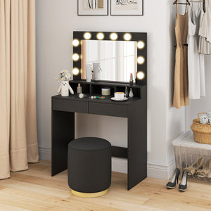 Vanity Table, Makeup Dressing Table with LED Lighting Mirror, Drawers, for Bedroom, Black – view 20