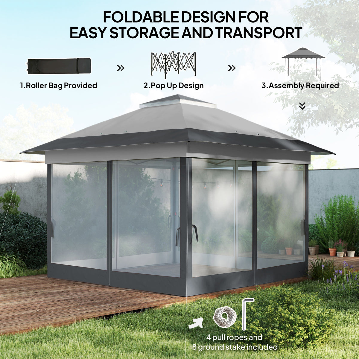12' x 12' Foldable Pop-up Party Tent Instant Canopy Sun Shade Gazebo Shelter with Steel Frame, Dark Grey – view 4