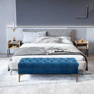 End of Bed Bench, Upholstered Bench, Entryway Shoe Bench with Button Tufted for Living Room, Bedroom, Blue – view 6