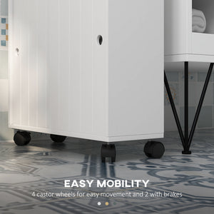 Bathroom Storage Cabinet, Bathroom Cabinet with 4 Rolling Wheels and Paper Holes, 20.5" x 6.75" x 26.5", White