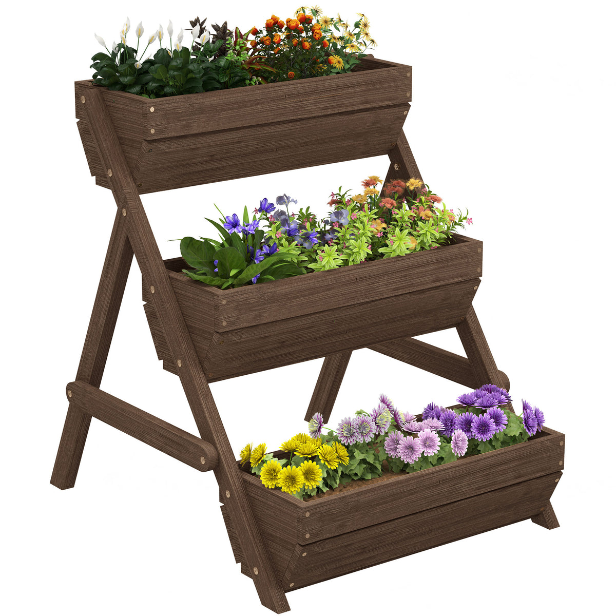 3 Tier Elevated Planter Box, Vertical Wooden Raised Garden Bed for Flowers, Vegetables, 26" x 30" x 30" – view 8