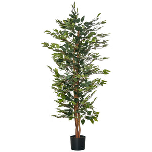 5FT Artificial Ficus Tree, Fake Tree with Leaves, Faux Plant in Nursery Pot for Indoor Decoration
