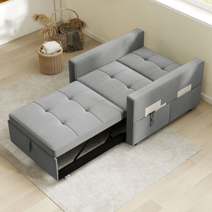Convertible Chair Bed, Pull Out Sleeper Chair with USB, Adjustable Backrest, Small Velvet Futon Sofa Bed – view 14