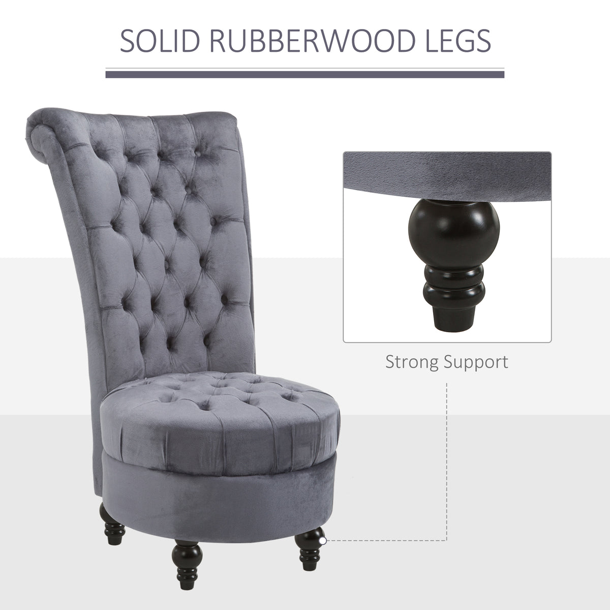 45" Tufted High Back Velvet Accent Chair Living Room Soft Padded Couch Lounge Ash Grey
