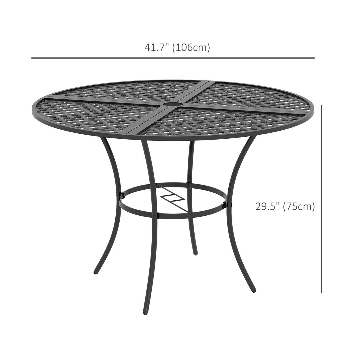 42" Round Outdoor Dining Table for 4 Persons, Metal Patio Dining Table with Umbrella Hole for Backyard, Lawn, Balcony