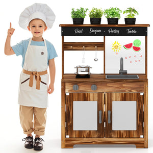 Mud Kitchen Fir Wood Play Kitchen with 4 Panting Pots Faucet Removable Sink-Natural view 3