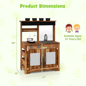 Mud Kitchen Fir Wood Play Kitchen with 4 Panting Pots Faucet Removable Sink-Natural view 4