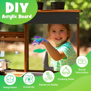 Mud Kitchen Fir Wood Play Kitchen with 4 Panting Pots Faucet Removable Sink-Natural view 9