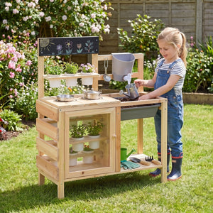 Mud Kitchen Playset with Sink and Plants Observation Room-Natural view 2