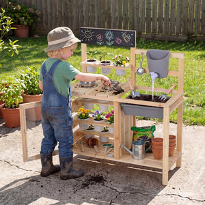 Mud Kitchen Playset with Sink and Plants Observation Room-Natural view 3