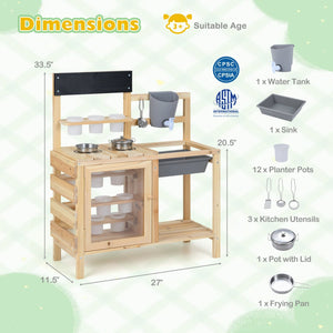 Mud Kitchen Playset with Sink and Plants Observation Room-Natural view 5