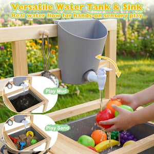 Mud Kitchen Playset with Sink and Plants Observation Room-Natural view 9