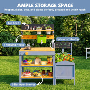 Mud Kitchen Set for Kids with Running Water Reservoir and Plant Pots for 3+-Yellow view 5