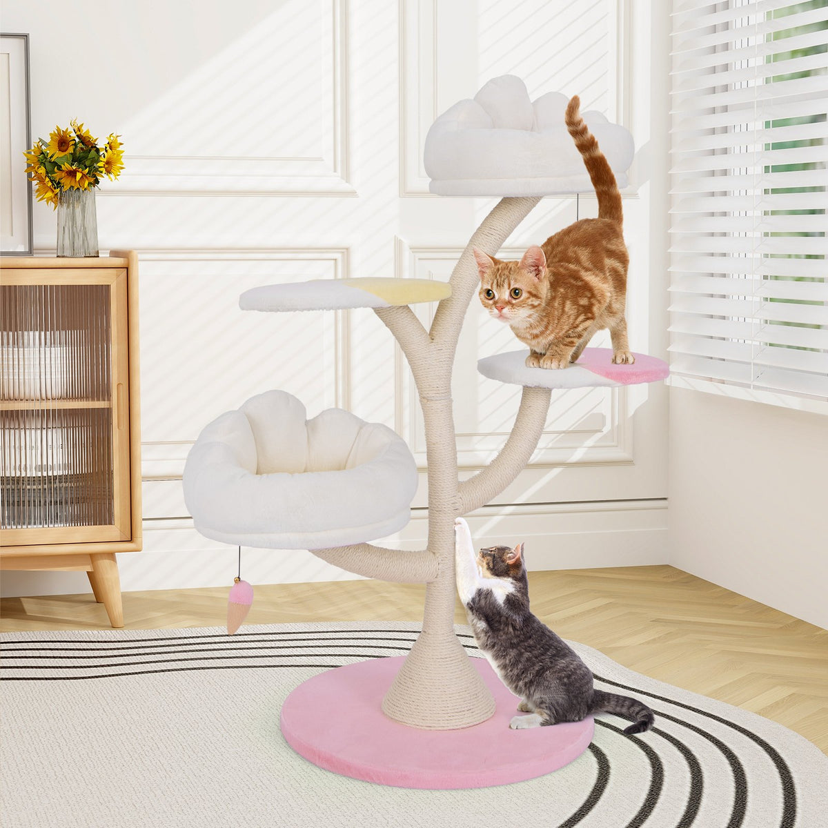 Multi-Layer Cat Tree Cat Tower with 2 Cat Perches 2 Platforms-Pink view 3