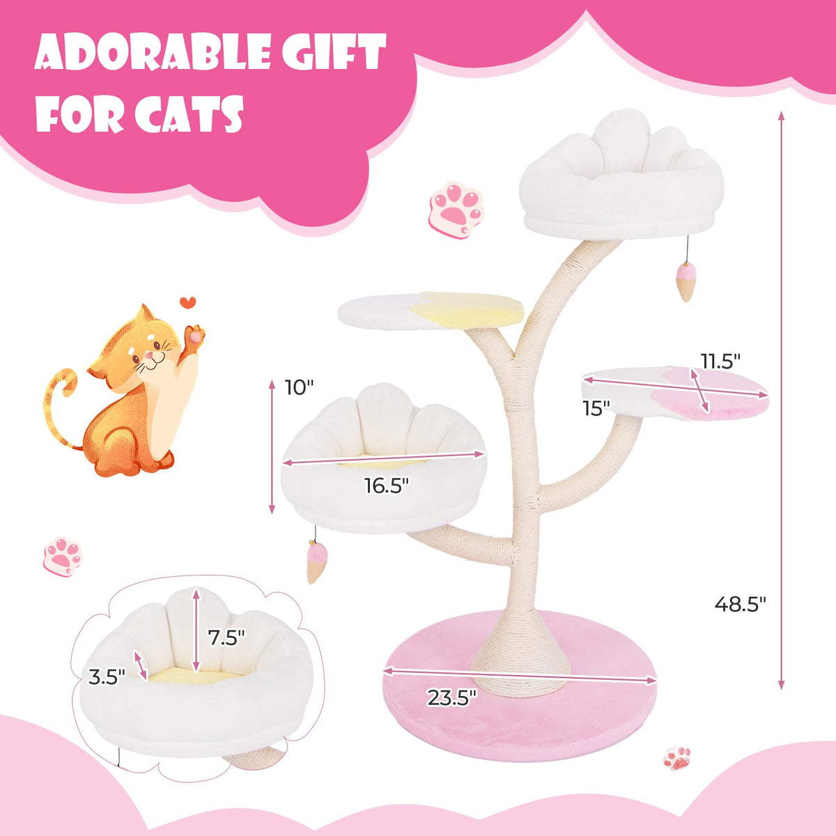 Multi-Layer Cat Tree Cat Tower with 2 Cat Perches 2 Platforms-Pink view 5