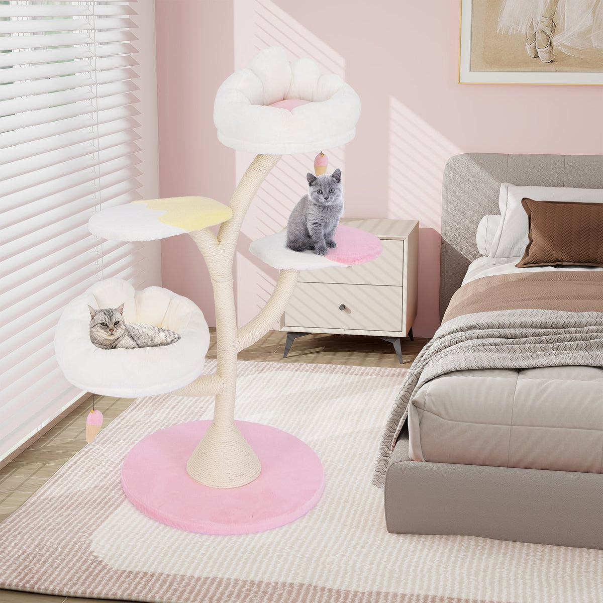 Multi-Layer Cat Tree Cat Tower with 2 Cat Perches 2 Platforms-Pink view 6