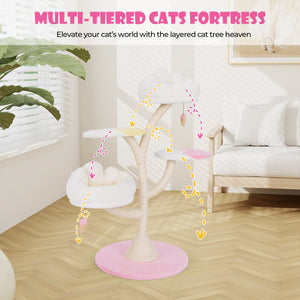 Multi-Layer Cat Tree Cat Tower with 2 Cat Perches 2 Platforms-Pink view 7