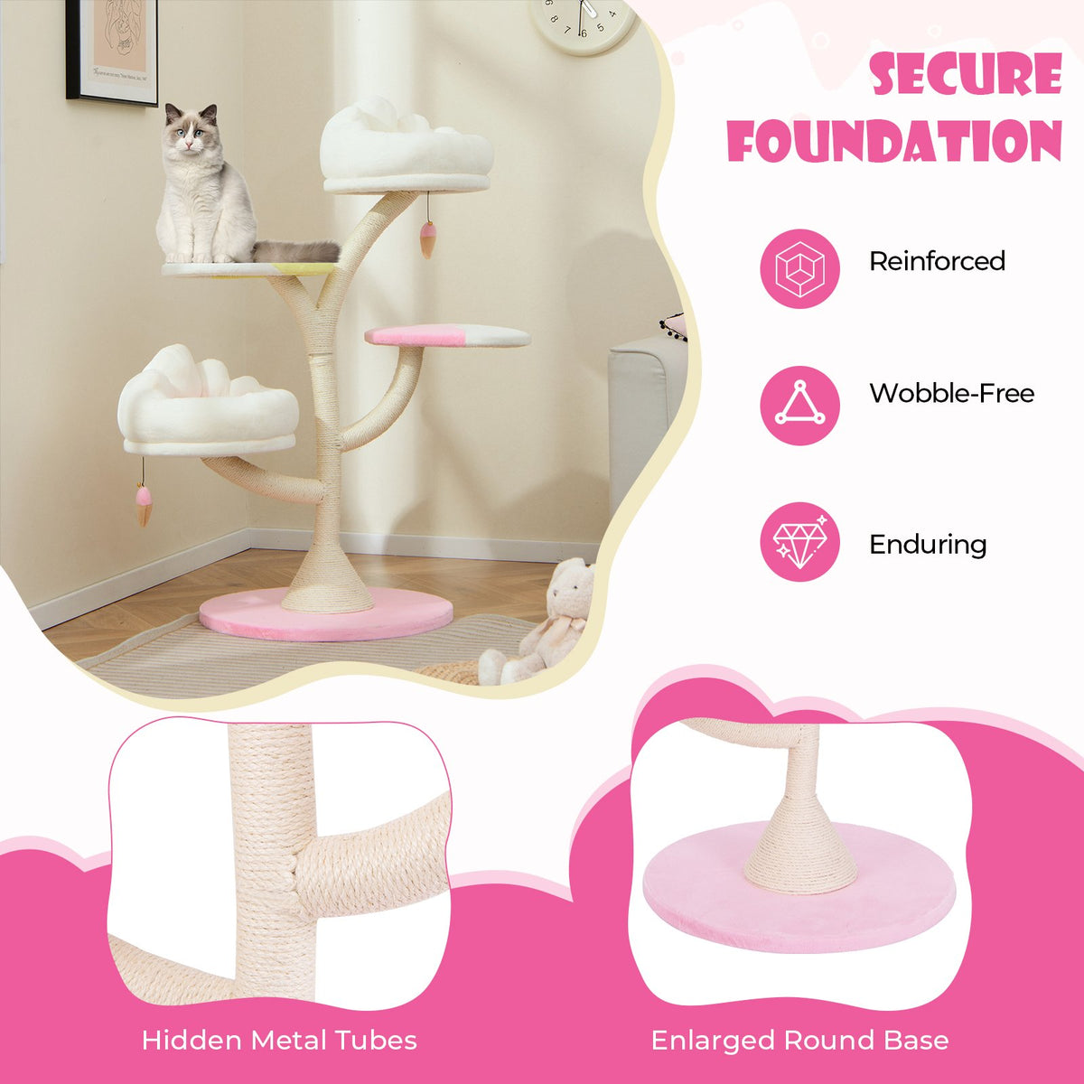 Multi-Layer Cat Tree Cat Tower with 2 Cat Perches 2 Platforms-Pink view 9